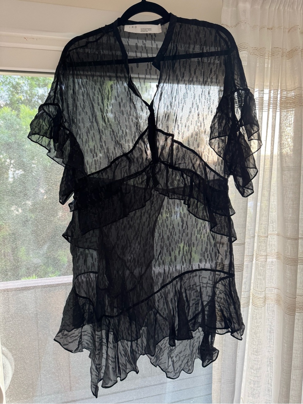 IRO Black Sheer Ruffled Overlay Blouse